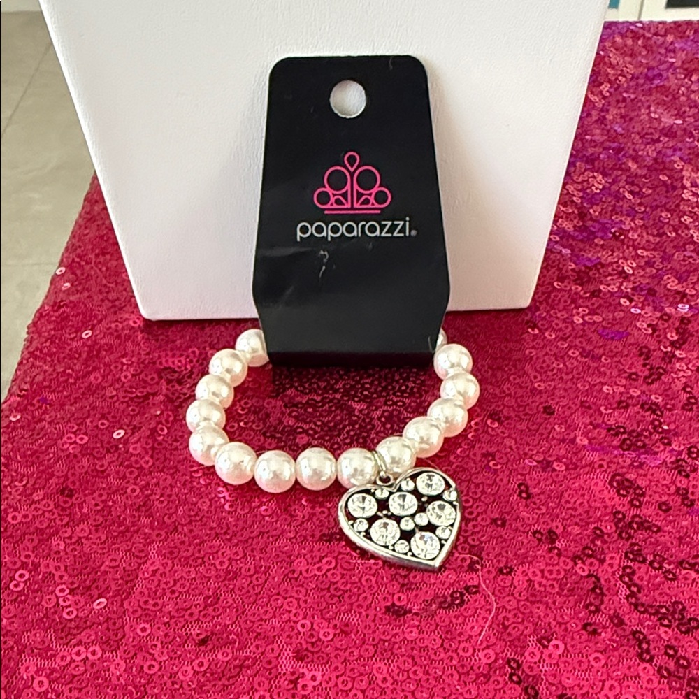 Paparazzi Pearl Bracelet with Silver Heart Charm
